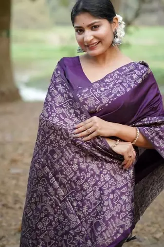 Purple color handloom  silk blend weaving pallu saree