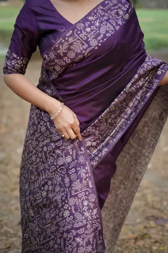 Purple color handloom  silk blend weaving pallu saree