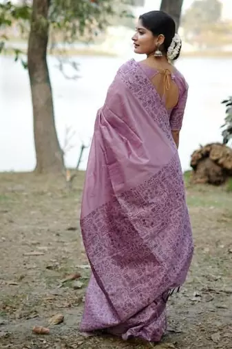 Levender color handloom raw silk weaving pallu saree