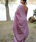 Levender color handloom  silk blend weaving pallu saree