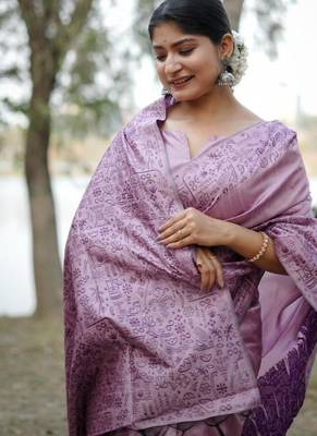 Levender color handloom  silk blend weaving pallu saree 2
