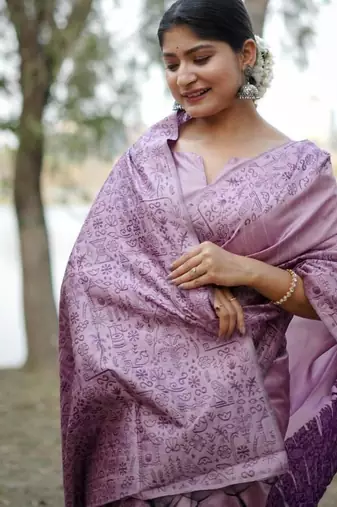 Levender color handloom  silk blend weaving pallu saree