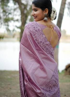 Levender color handloom  silk blend weaving pallu saree 3