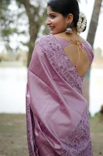 Levender color handloom  silk blend weaving pallu saree