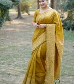 Musturd color handloom  silk blend weaving pallu saree