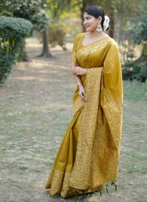 Musturd color handloom  silk blend weaving pallu saree 2