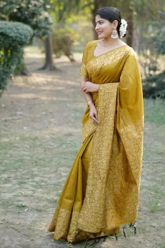 Musturd color handloom  silk blend weaving pallu saree