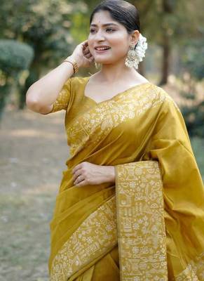 Musturd color handloom  silk blend weaving pallu saree 3