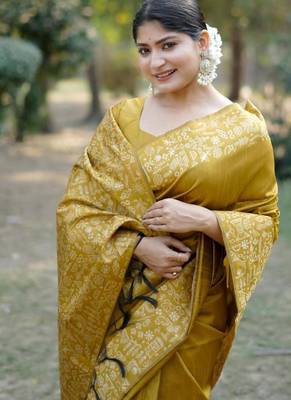 Musturd color handloom  silk blend weaving pallu saree 4