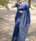 Blue color handloom  silk blend weaving pallu saree