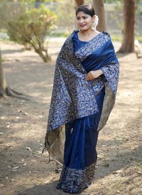 Blue color handloom  silk blend weaving pallu saree 2