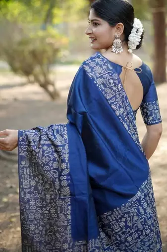 Blue color handloom  silk blend weaving pallu saree