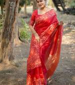 Red color handloom  silk blend weaving pallu saree