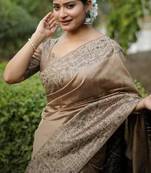 Beige color handloom  silk blend weaving pallu saree