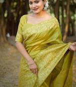 Mehendi color handloom  silk blend weaving pallu saree