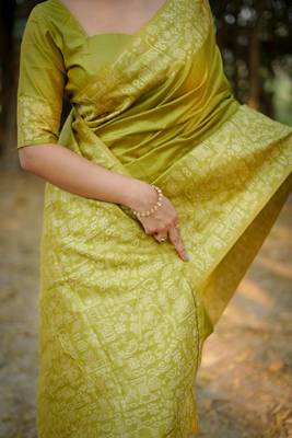 Mehendi color handloom  silk blend weaving pallu saree 2