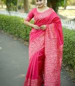 Pink color handloom  silk blend weaving pallu saree