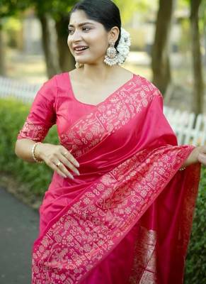Pink color handloom  silk blend weaving pallu saree 3