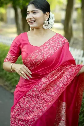 Pink color handloom  silk blend weaving pallu saree