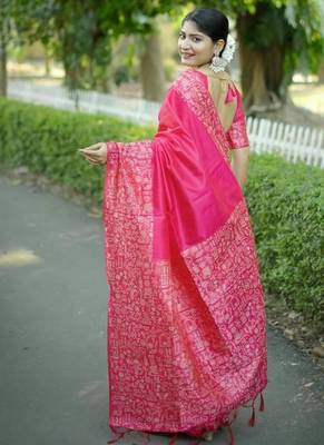 Pink color handloom  silk blend weaving pallu saree 4