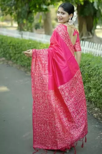 Pink color handloom  silk blend weaving pallu saree
