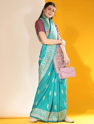 Sky blue silk blend two tone weaving work saree 2