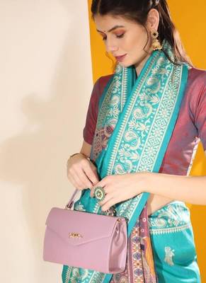 Sky blue silk blend two tone weaving work saree 3