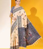 Beige color  silk blend two tone weaving work saree