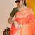 Orange color raw silk two tone weaving work saree