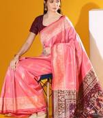 Pink color  silk blend two tone weaving work saree