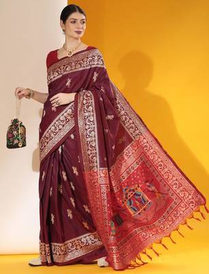 Purple color  silk blend two tone weaving work saree 1