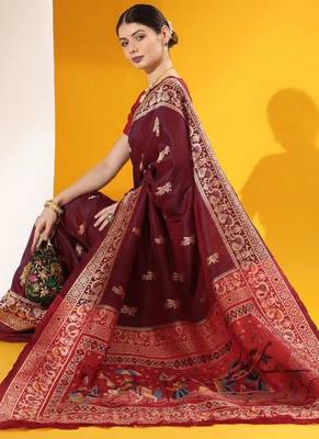 Purple color  silk blend two tone weaving work saree 2