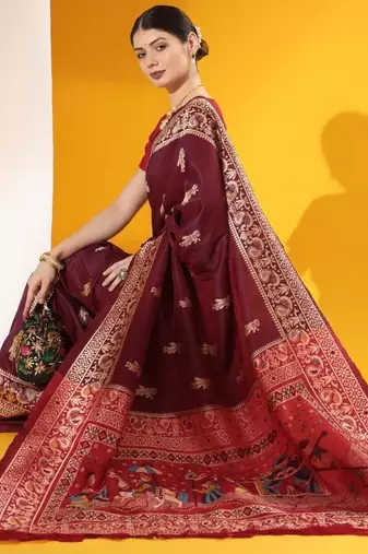 Purple color  silk blend two tone weaving work saree