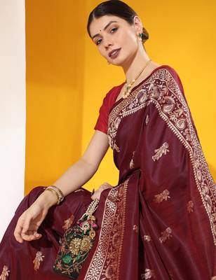 Purple color  silk blend two tone weaving work saree 3