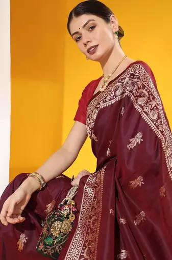Purple color  silk blend two tone weaving work saree