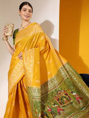 Musturd color  silk blend two tone weaving work saree 2