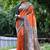Orange color raw silk madhubani warli printed saree