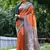 Orange color raw silk madhubani warli printed saree