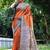 Orange color raw silk madhubani warli printed saree