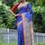 Blue color raw silk madhubani warli printed saree