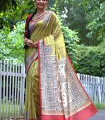 Light green color  silk blend madhubani warli printed saree