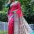 Pink color raw silk madhubani warli printed saree