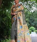 grey color  silk blend kalamkari printed saree