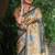 grey color raw silk kalamkari printed saree
