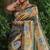 grey color raw silk kalamkari printed saree
