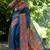 Aqua blue color raw silk kalamkari printed saree