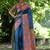 Aqua blue color raw silk kalamkari printed saree