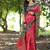 Red color raw silk peacock printed saree