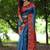 Blue color raw silk peacock printed saree
