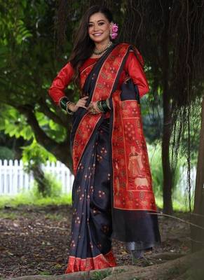 Black color  silk blend peacock printed saree 2